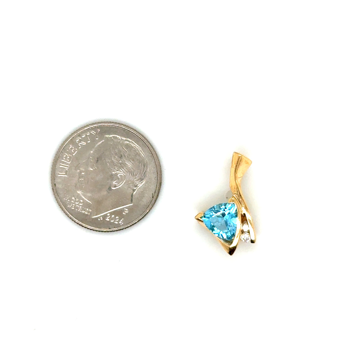 New 14k Yellow Gold Diamond & Triangle Topaz Pendant