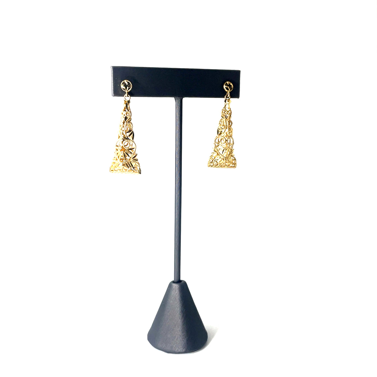14k Yellow Gold Diamond Cut Drop Dangle Earrings