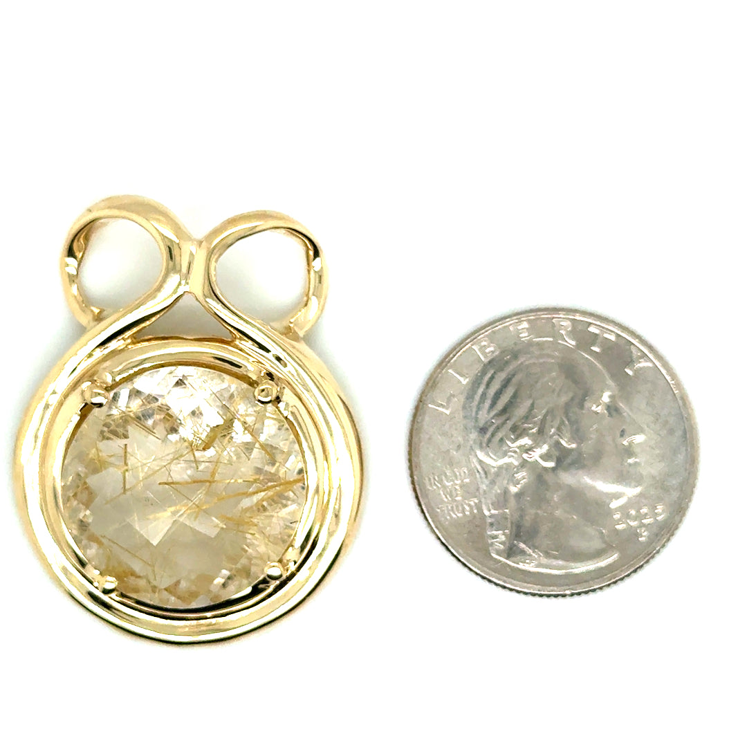New 14k Yellow Gold 12.50 CT Natural Rutilated Quartz Pendant
