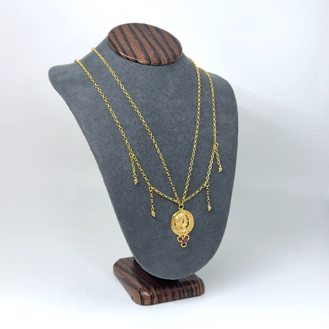 New 14k Yellow Gold Ruby Necklace