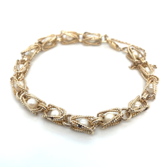 14k Yellow Gold Pearls Bracelet