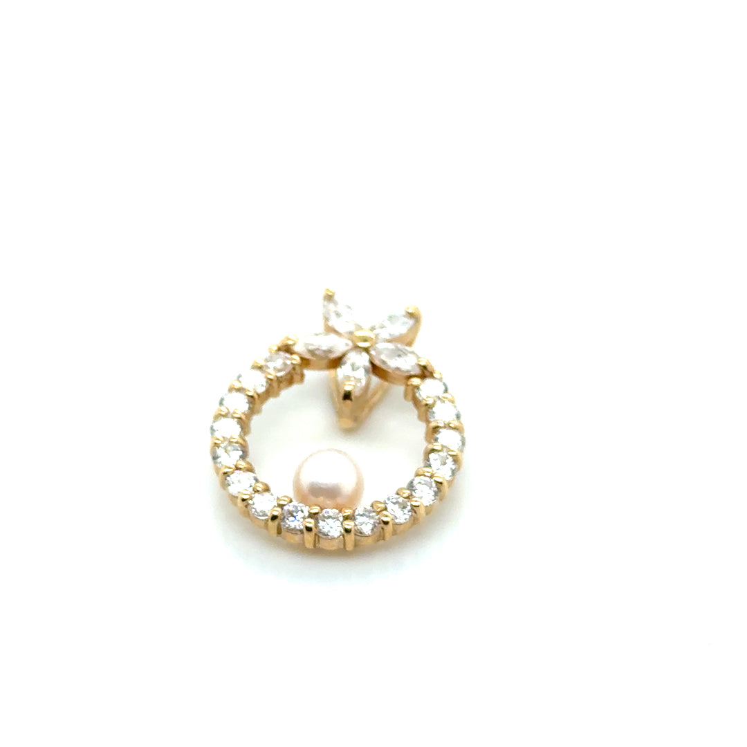 14k Yellow Gold Pearl and Cubic Zirconia Pendant