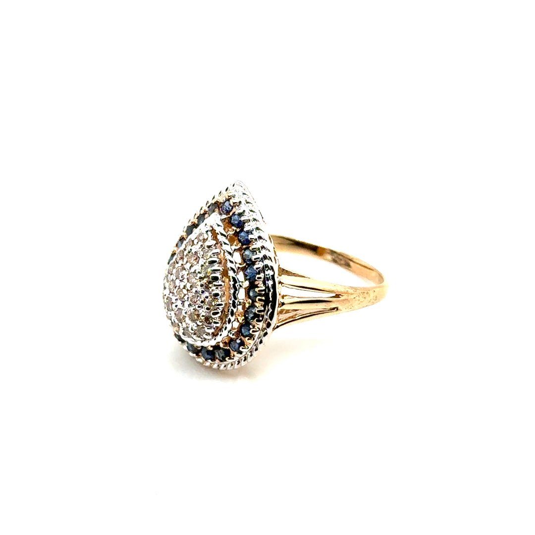 14k Yellow Gold Genuine Sapphire and 0.50 CT TW Diamond Tear Ring