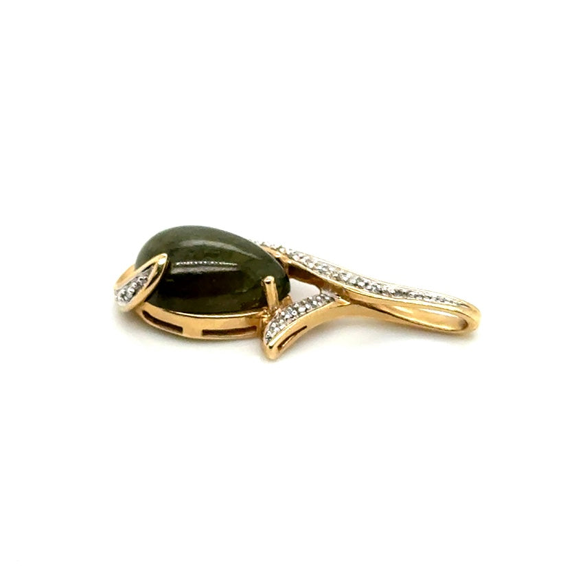 14k Yellow Gold Jadeite Jade and Diamond Pendant