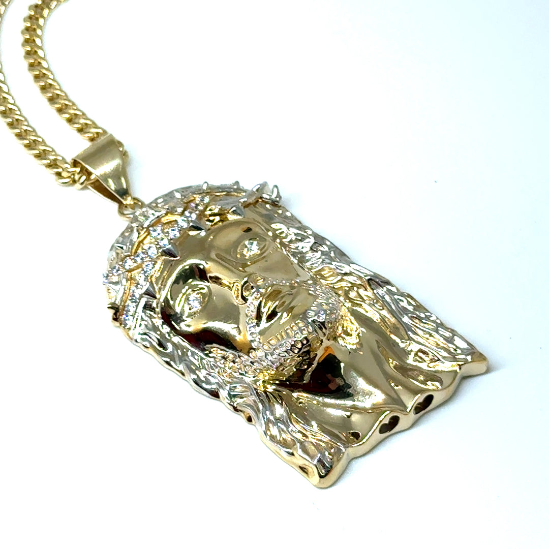 New 14k Yellow Gold Jesus Pendant with Cubic Zirconia