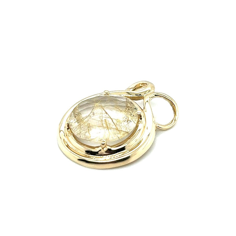New 14k Yellow Gold 12.50 CT Natural Rutilated Quartz Pendant