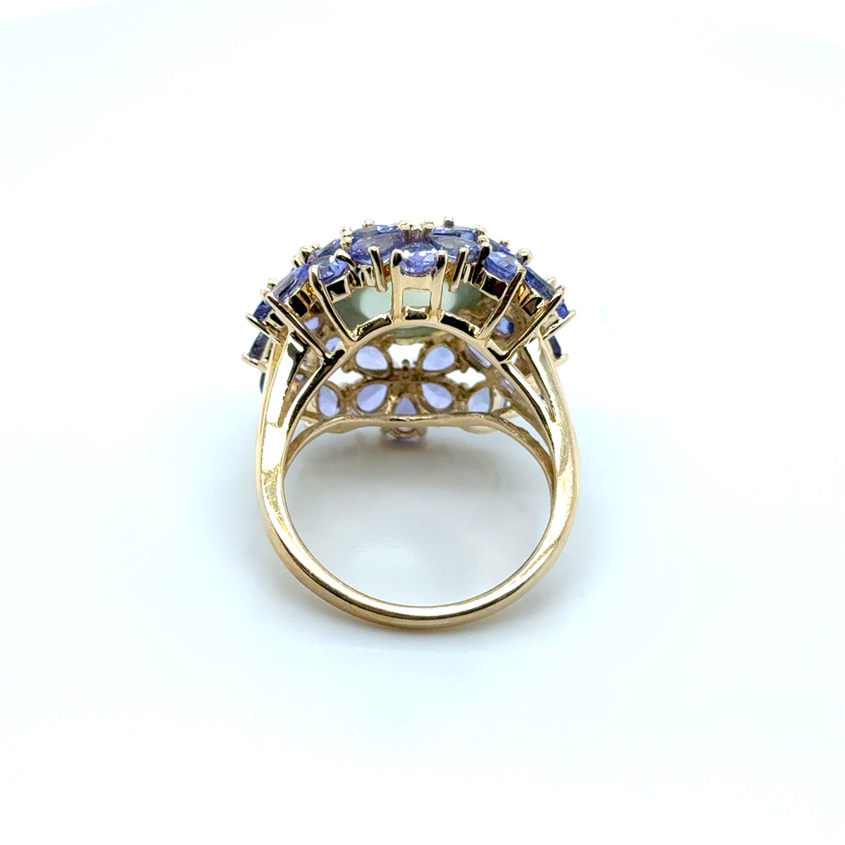 14k Yellow Gold Prasiolite, Tanzanite and Diamonds Ring