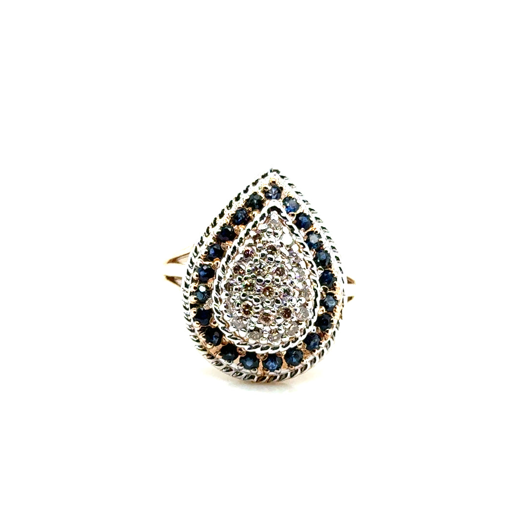 14k Yellow Gold Genuine Sapphire and 0.50 CT TW Diamond Tear Ring