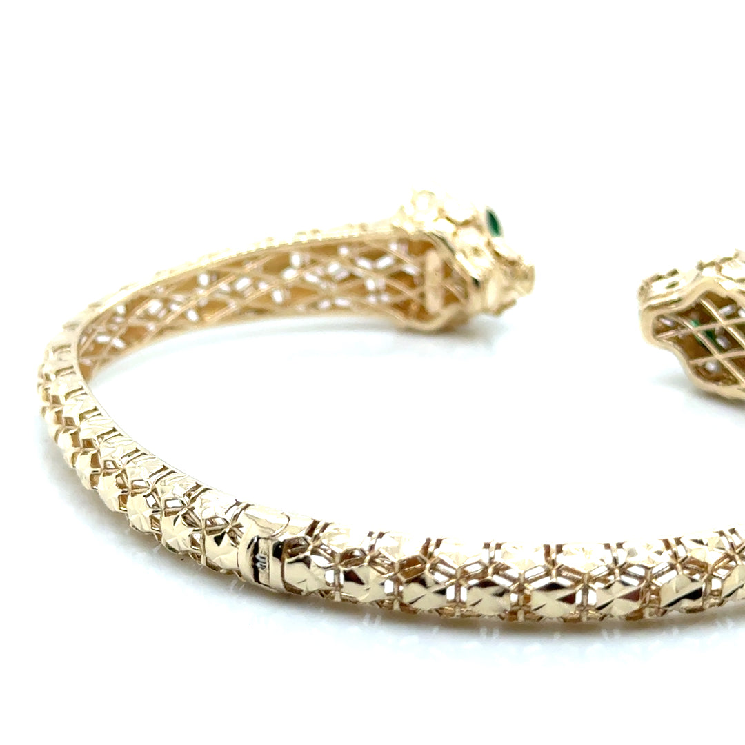 New 14k Yellow Gold with Green Emerald Eyes Italy Bracelet