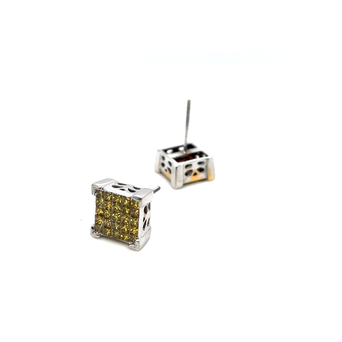 14k White Gold 1.25 CT TW  Yellow Canary Diamonds Earrings