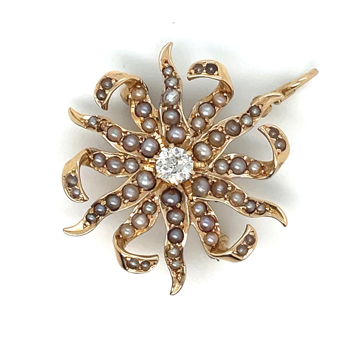 14k Yellow Gold Pearls and Diamonds Pendant and Brooch/Pin or Pendant