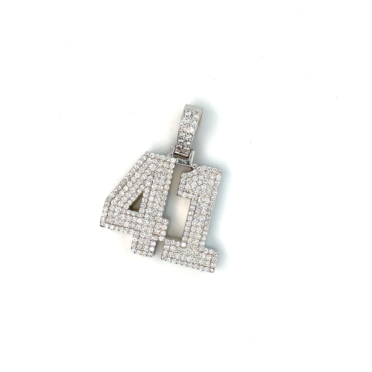 14k White Gold 3D Number “41” 2.60 CT TW Diamond Pendant