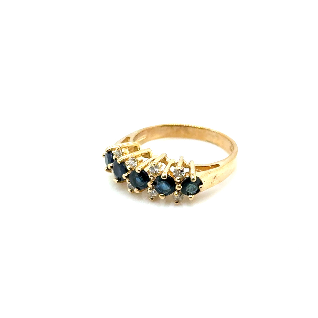 14k Yellow Gold Sapphire and Diamond Ring