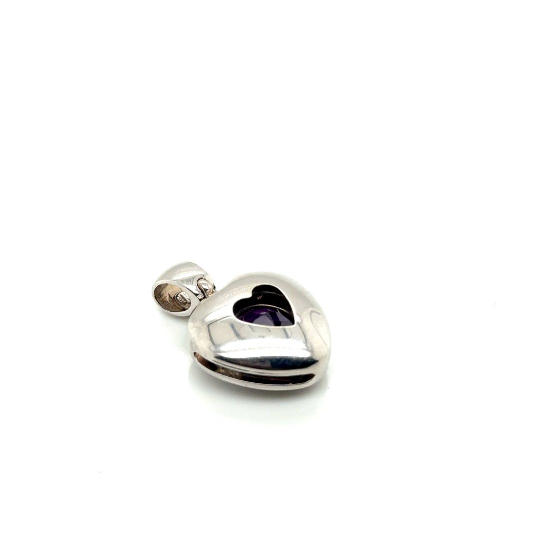 New 14k White Gold Purple Amethyst Heart Pendant