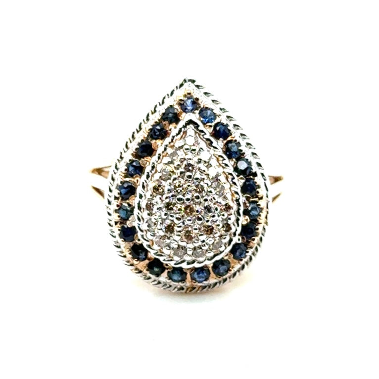 14k Yellow Gold Genuine Sapphire and 0.50 CT TW Diamond Tear Ring