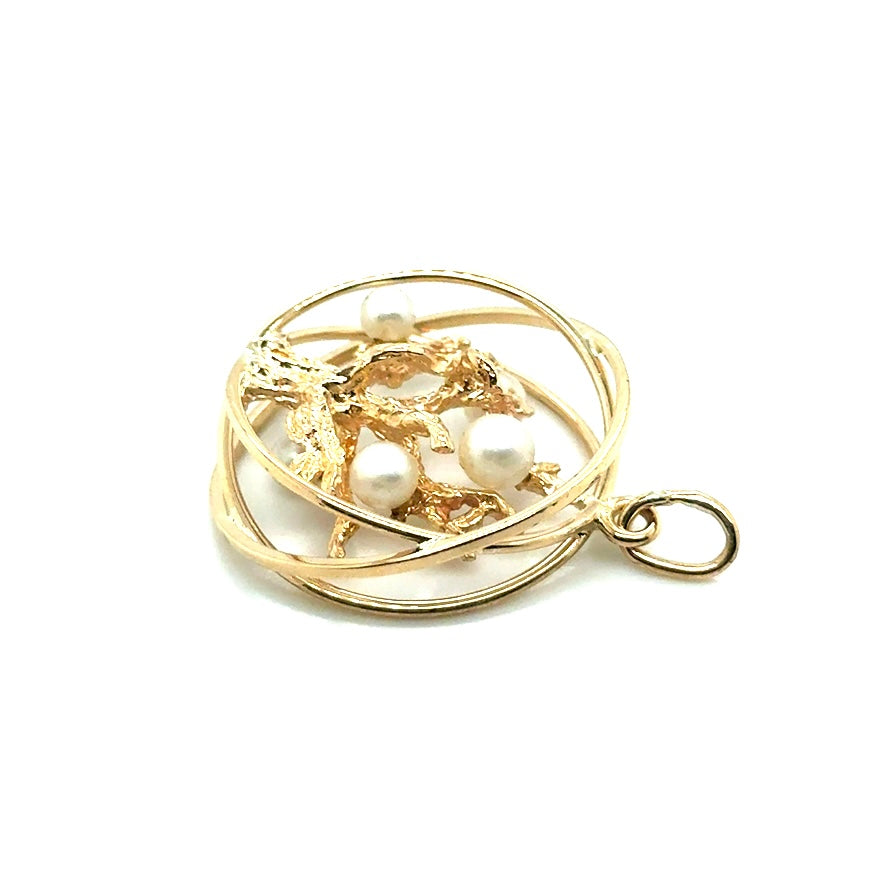 New 14k Yellow Gold Tree of Life Pearl Pendant