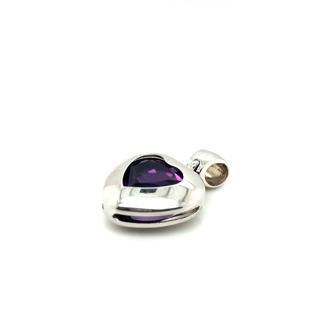 New 14k White Gold Purple Amethyst Heart Pendant