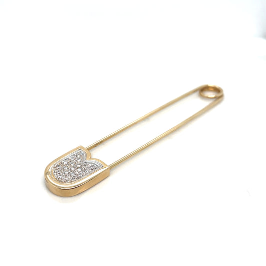 14K Yellow Gold 2-Tone Diamonds Pave Set Safety Pin
