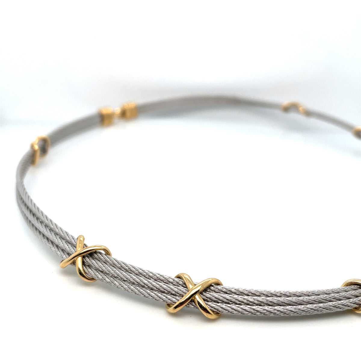 Fred Paris 18k Yellow Gold & Stainless Steel Force 10 Choker Vintage Necklace and Earrings