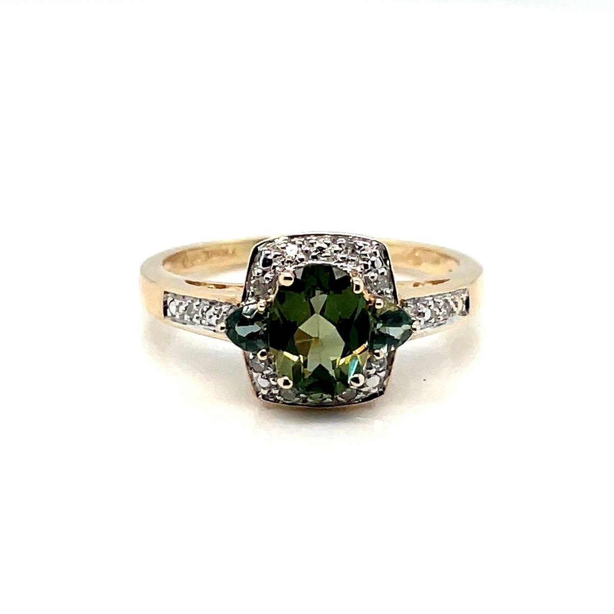 14k Yellow Gold Peridot and Diamond Ring