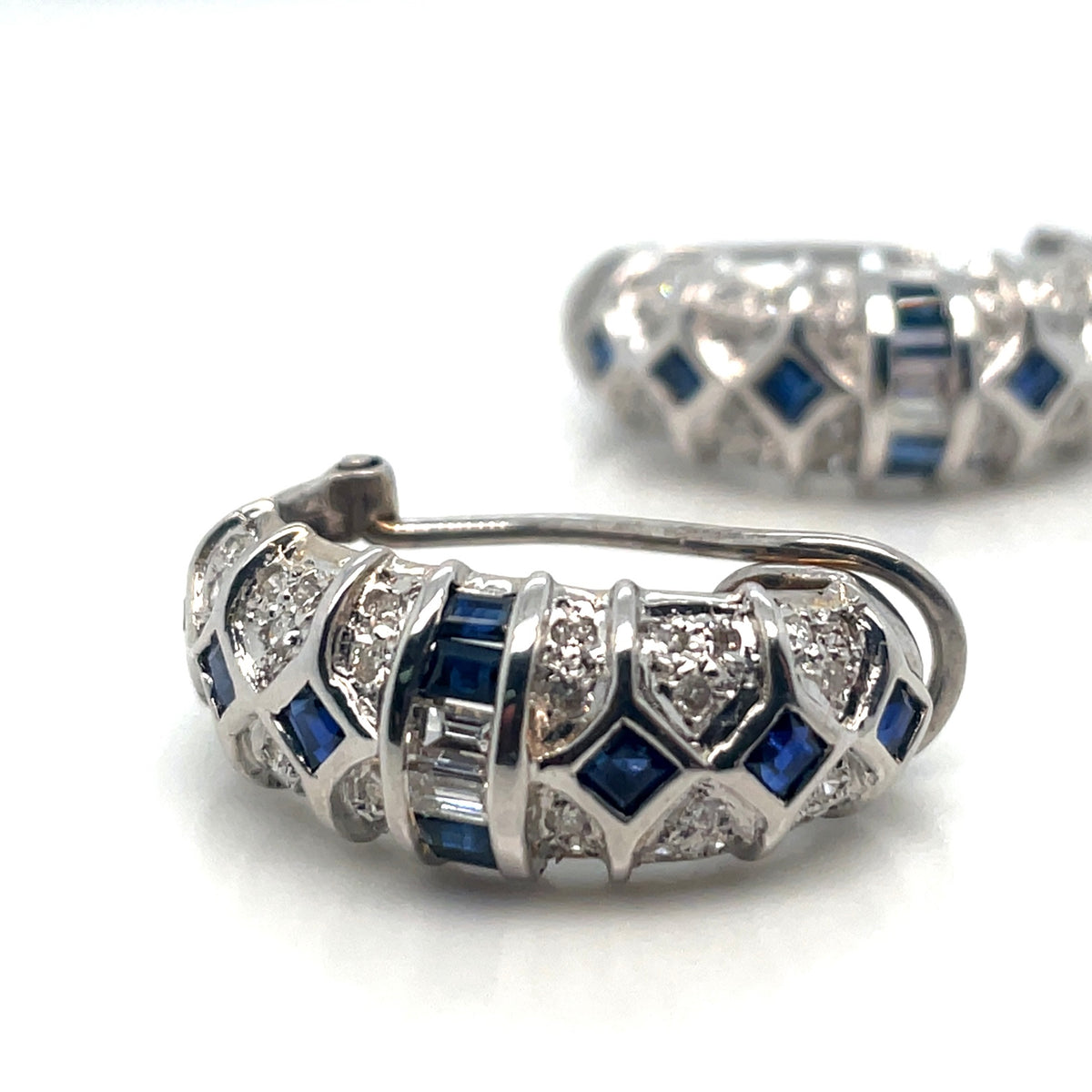 14k Yellow Gold Rhodium Plated Sapphire and Diamonds Earrings