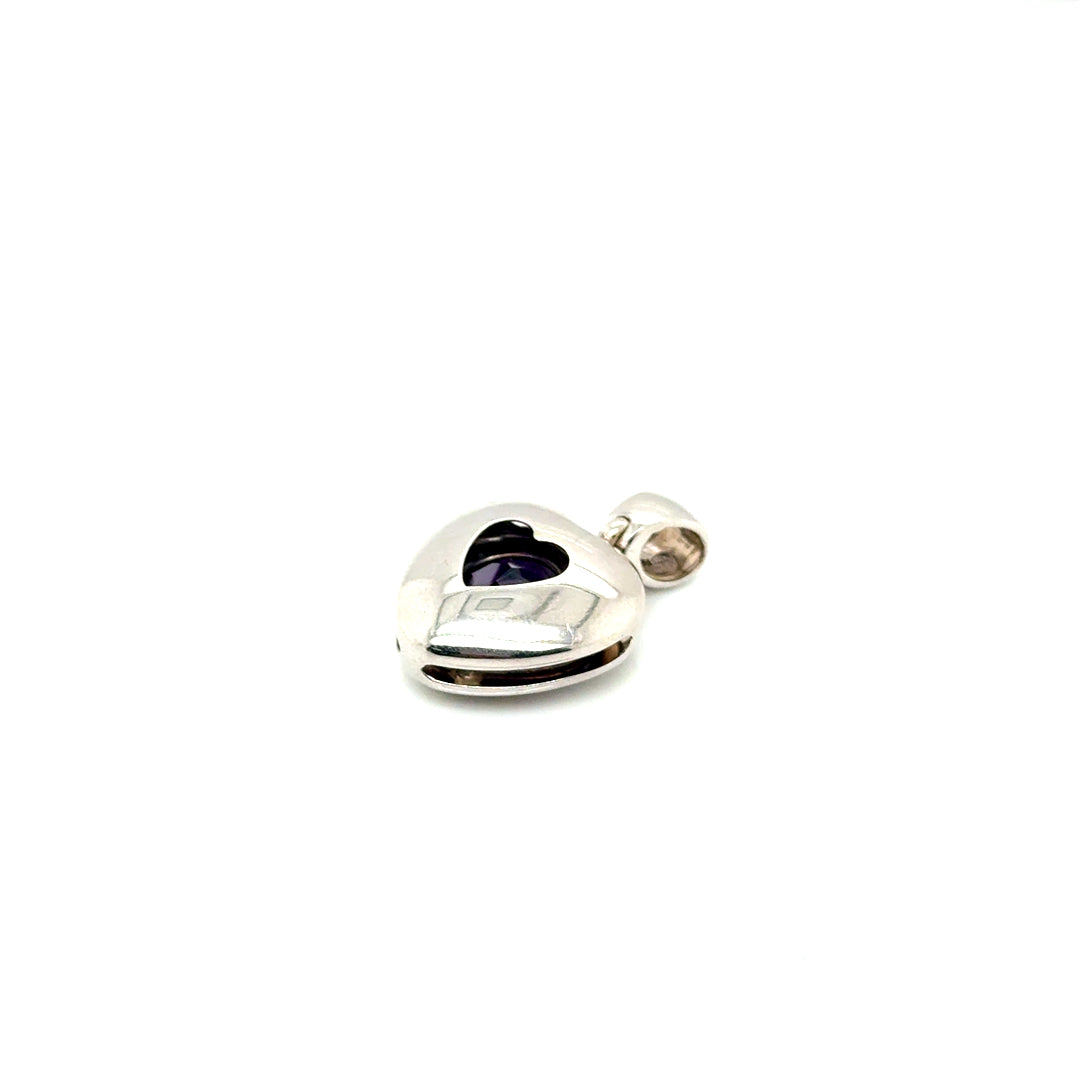 New 14k White Gold Purple Amethyst Heart Pendant