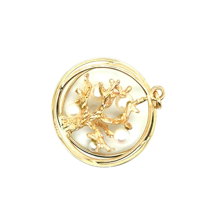 New 14k Yellow Gold Tree of Life Pearl Pendant