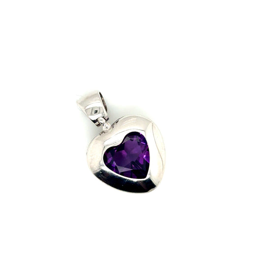 New 14k White Gold Purple Amethyst Heart Pendant