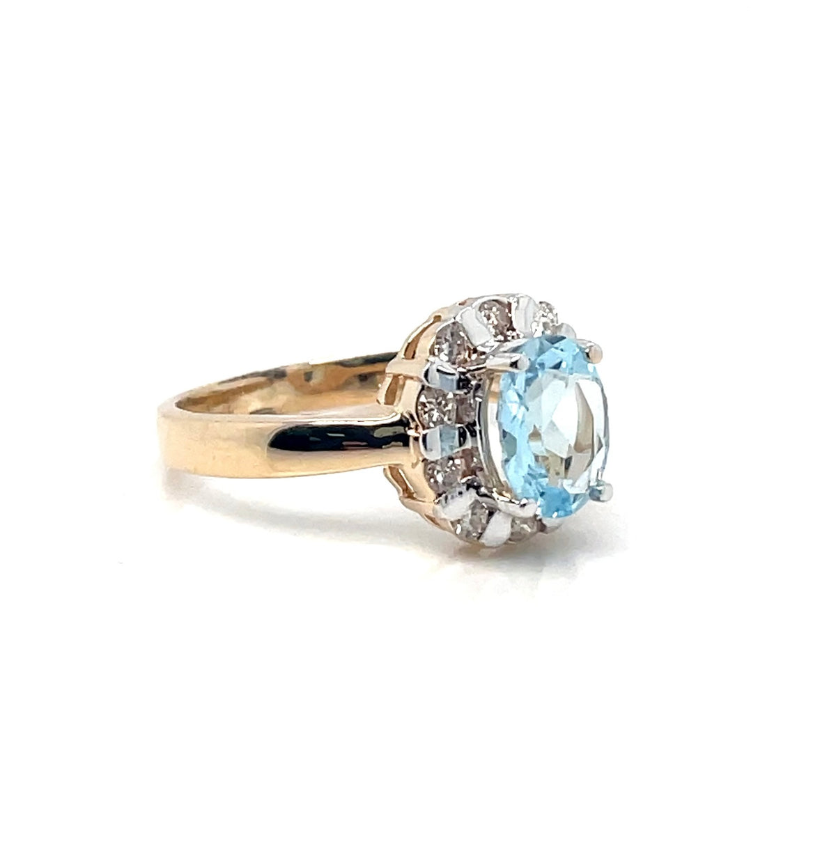 14k Yellow Gold Sky Blue Topaz Lady’s Diamond Ring