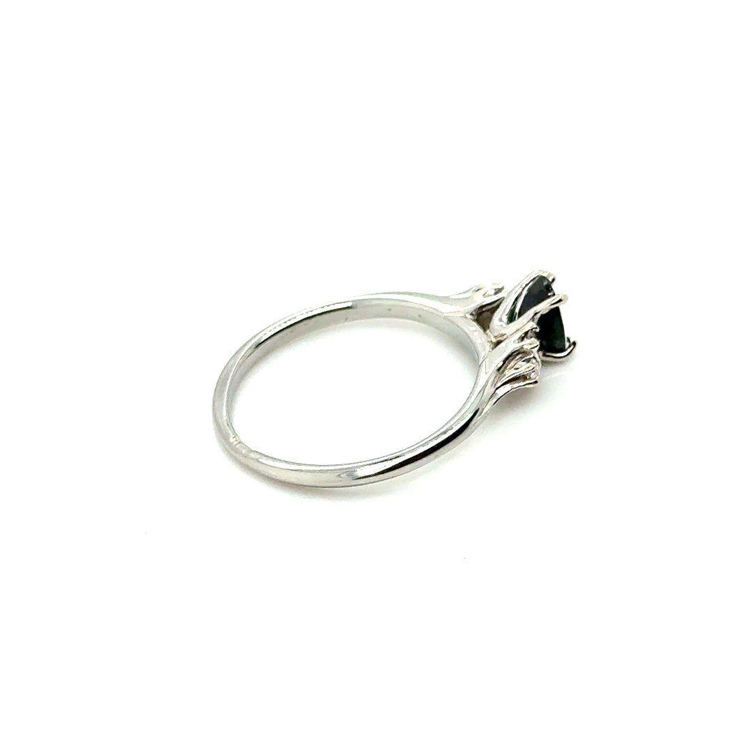 10k White Gold Green-Blue Sapphire and Diamond Ring