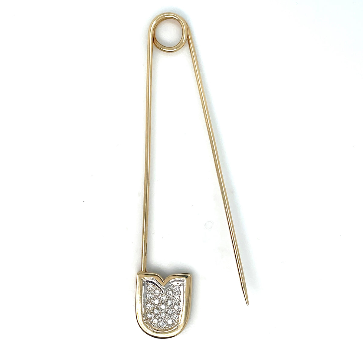 14K Yellow Gold 2-Tone Diamonds Pave Set Safety Pin
