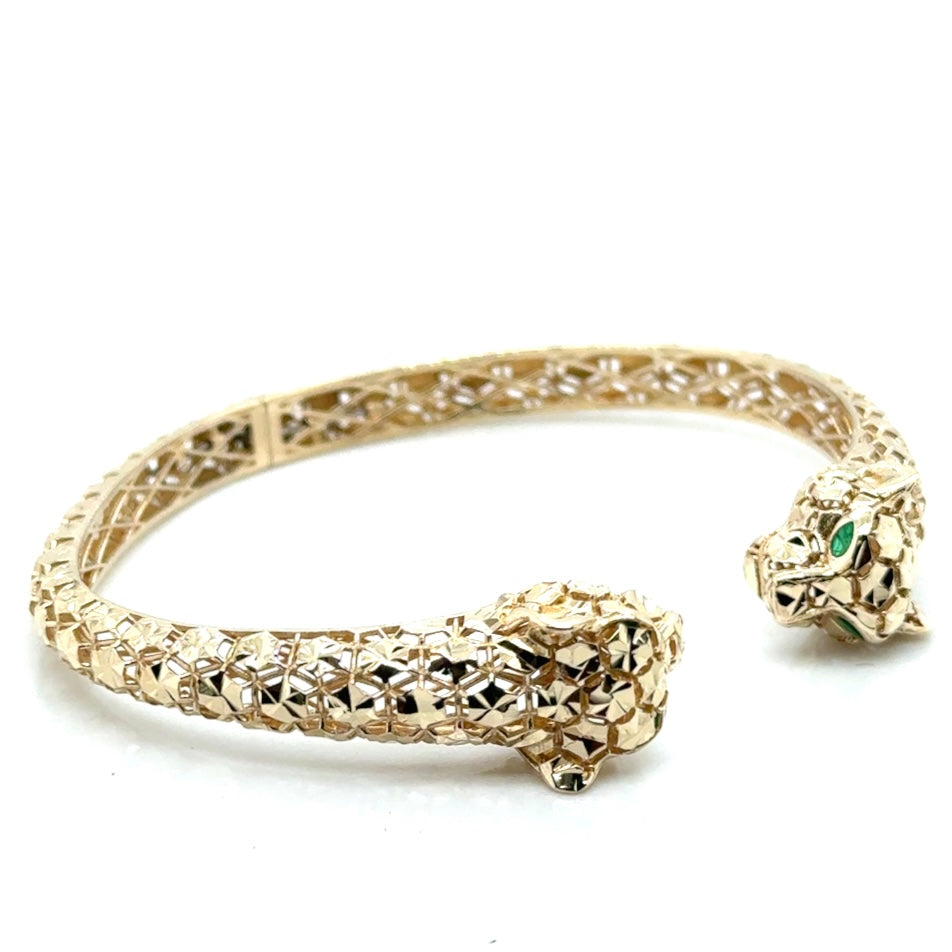 New 14k Yellow Gold with Green Emerald Eyes Italy Bracelet