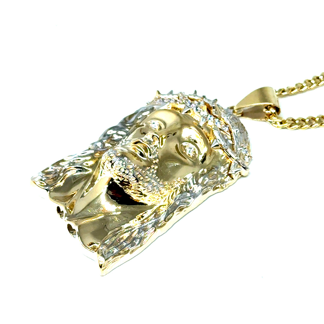 New 14k Yellow Gold Jesus Pendant with Cubic Zirconia