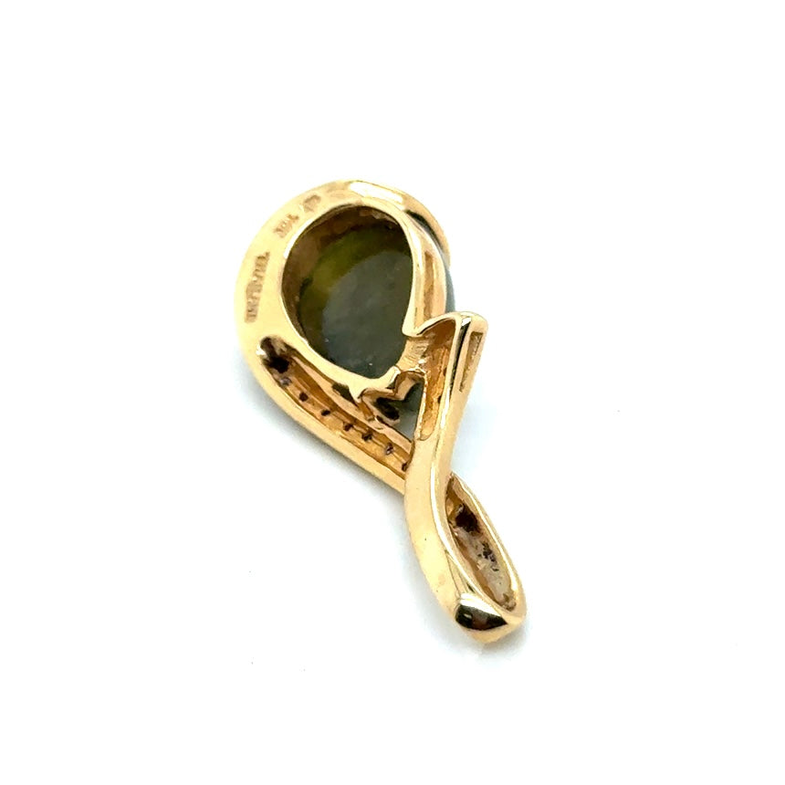 14k Yellow Gold Jadeite Jade and Diamond Pendant