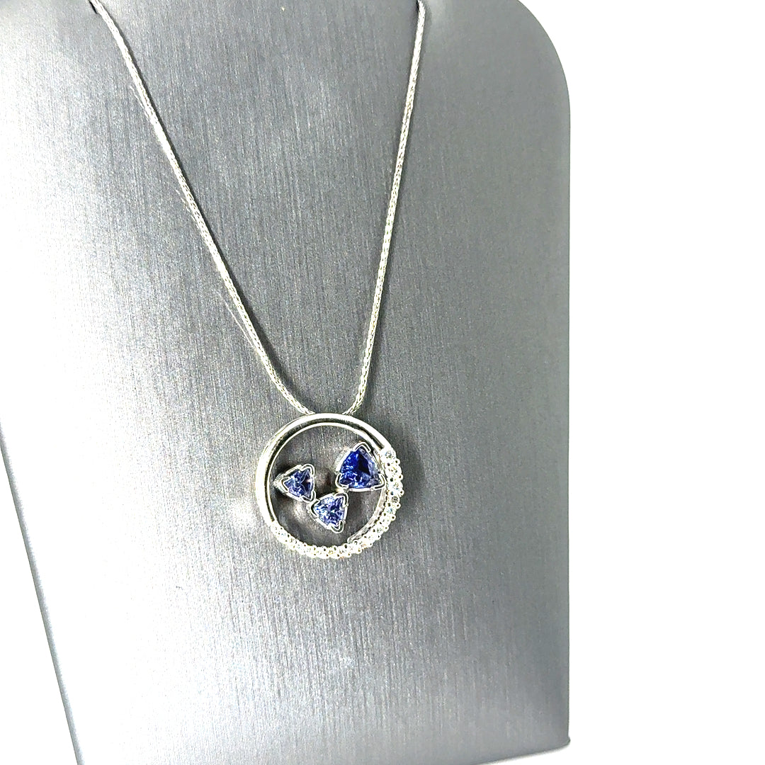 New 14k White Gold Tanzanite and 0.40 CT TW Diamond Pendant