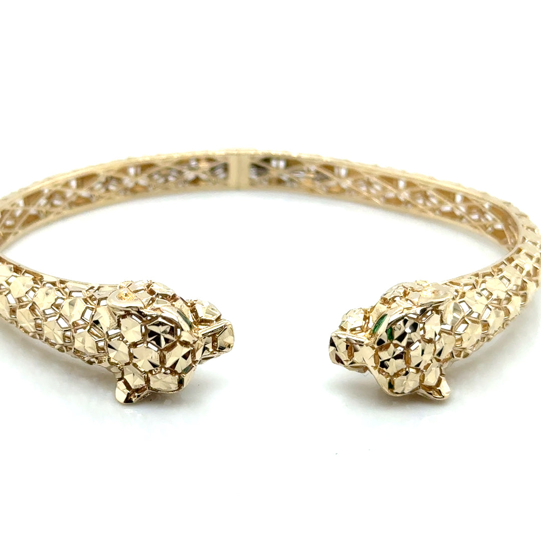 New 14k Yellow Gold with Green Emerald Eyes Italy Bracelet
