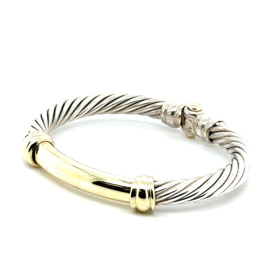 David Yurman 14k Yellow Gold and 0.925 Sterling Silver Metro Cable Bangle
