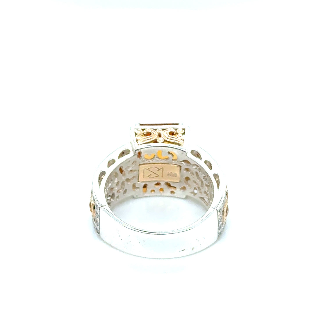 New Custom Made 14k Yellow Gold and Silver 0.90 CT TW Diamond & Citrin Ring