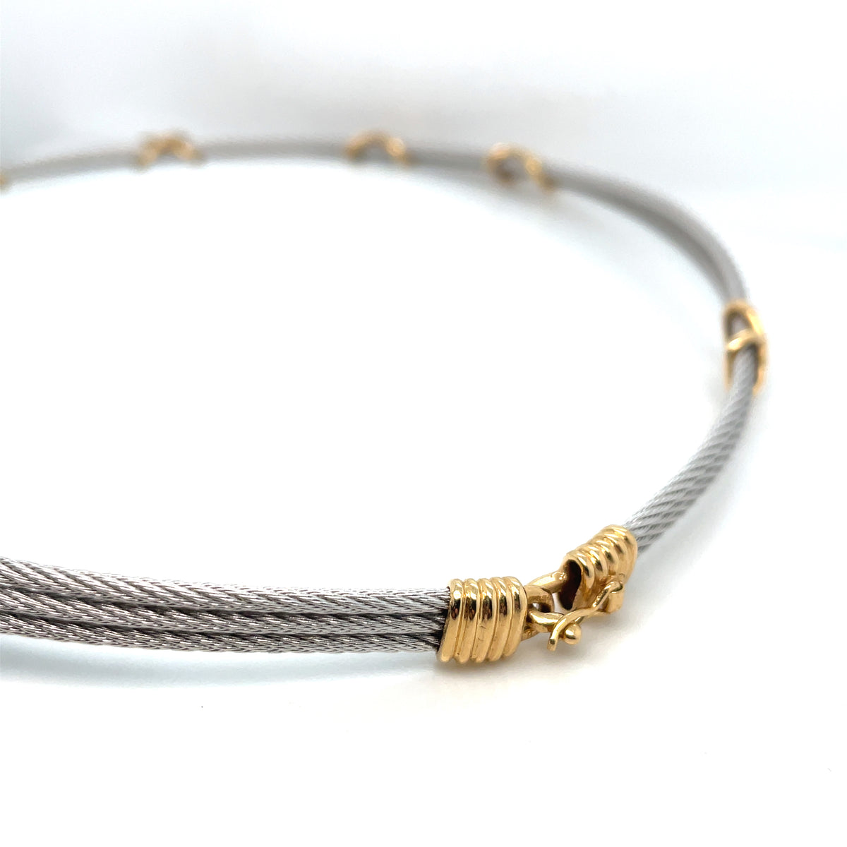 Fred Paris 18k Yellow Gold & Stainless Steel Force 10 Choker Vintage Necklace and Earrings