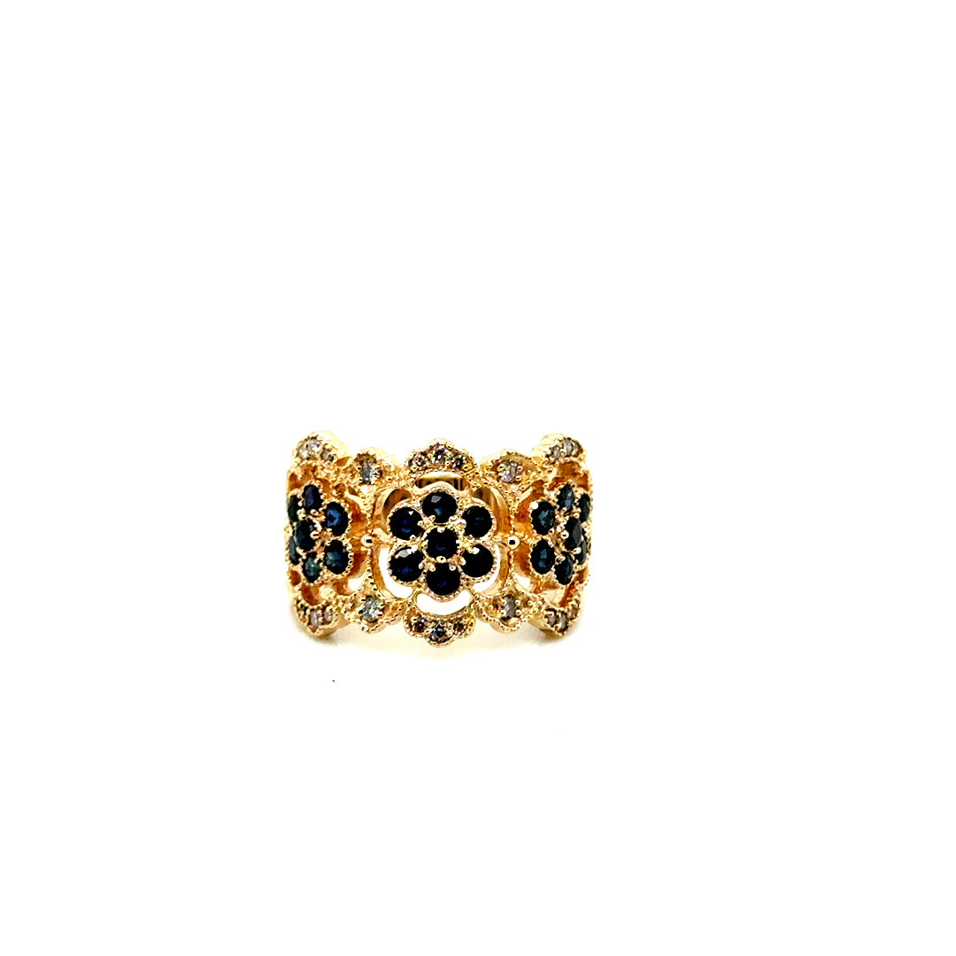 New EFFY 14k Yellow Gold 1.40 CT TW Diamond & Genuine Sapphire Ring