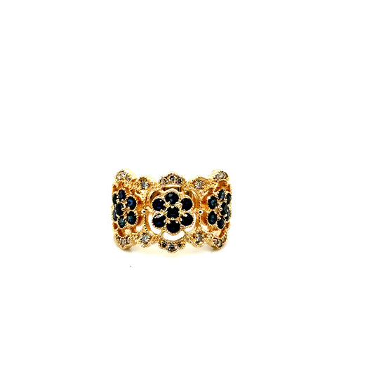 New EFFY 14k Yellow Gold 1.40 CT TW Diamond & Genuine Sapphire Ring