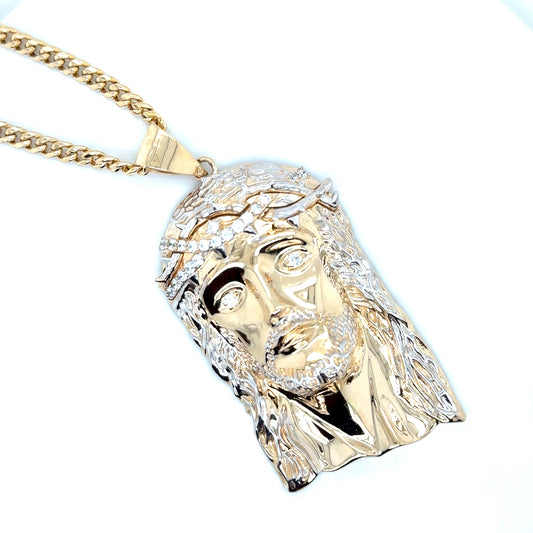 New 14k Yellow Gold Jesus Pendant with Cubic Zirconia