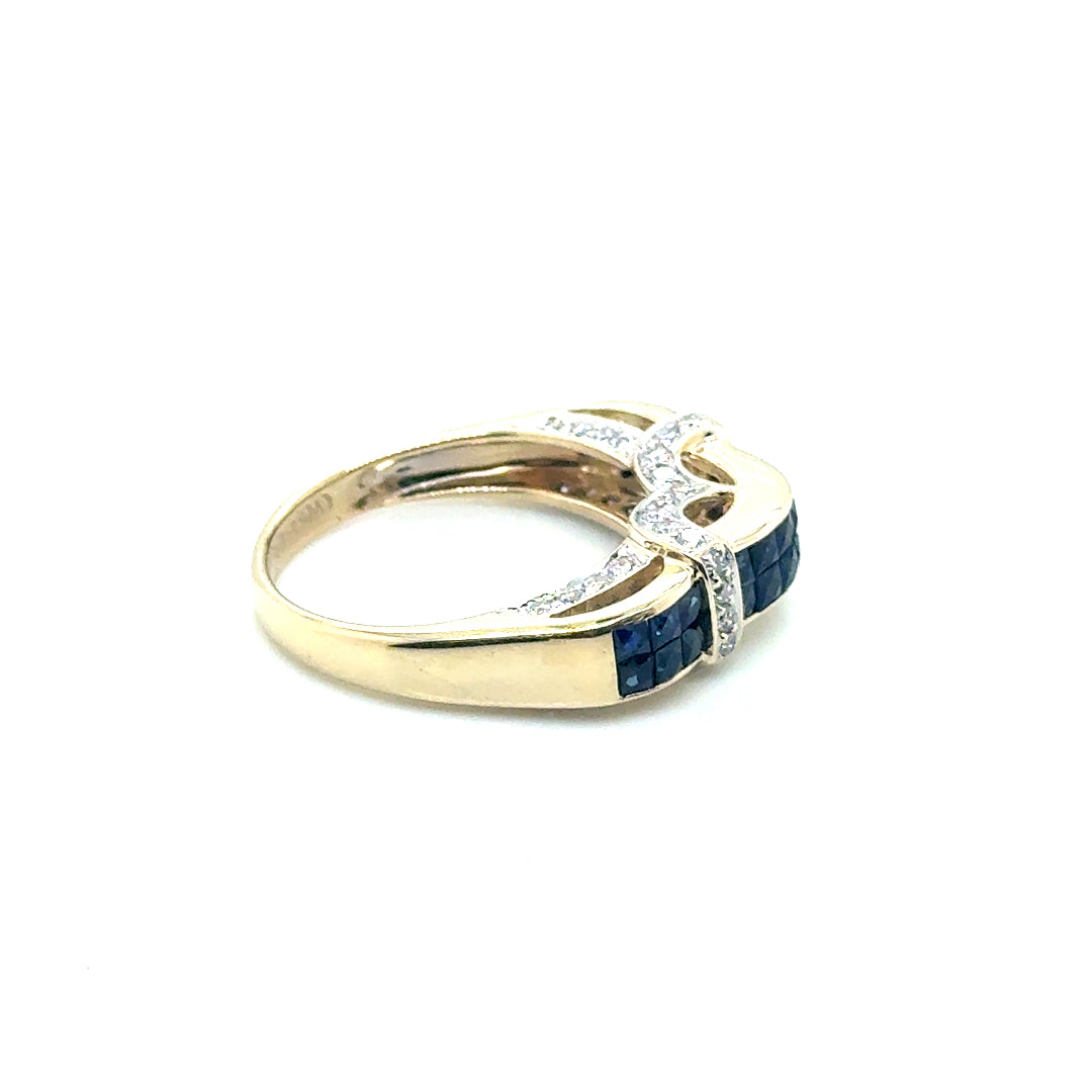 14k Yellow Gold Sapphire and 1 CT TW Diamond Ring