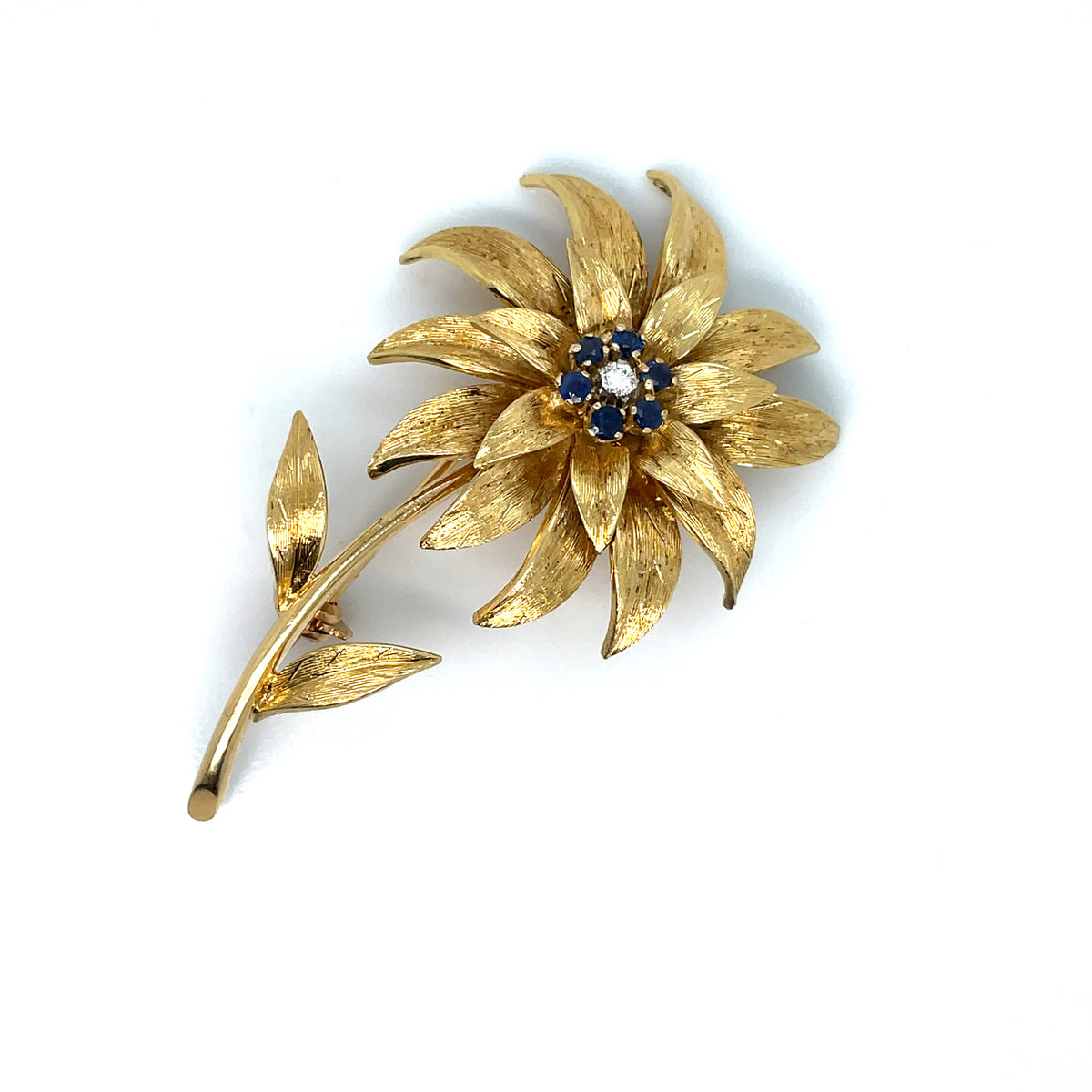 Tiffany & Co. 18k Yellow Gold Estate Sapphire and Diamond Flower Pin/Brooch