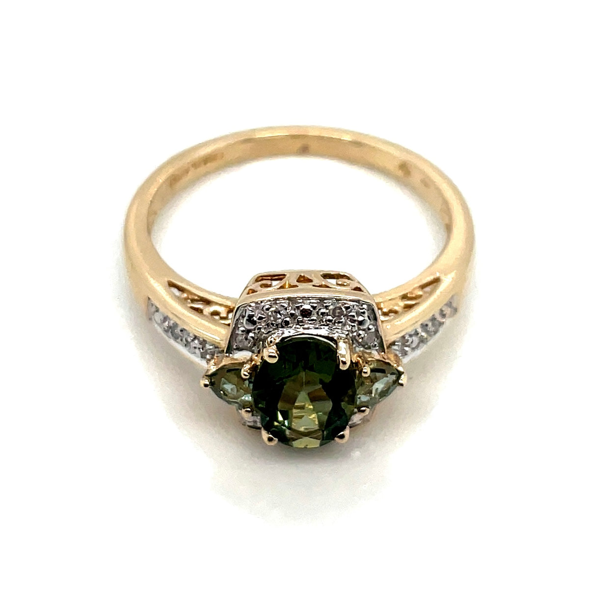 14k Yellow Gold Peridot Diamond Ring