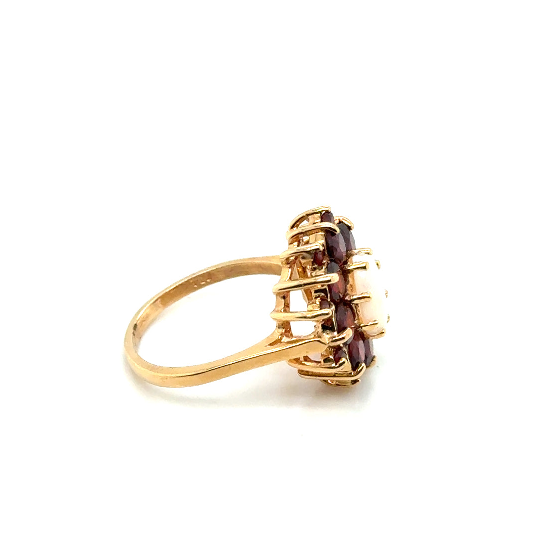 New 14k Yellow Gold Opal & Mozambique Garnet & Pink Tourmaline Ring