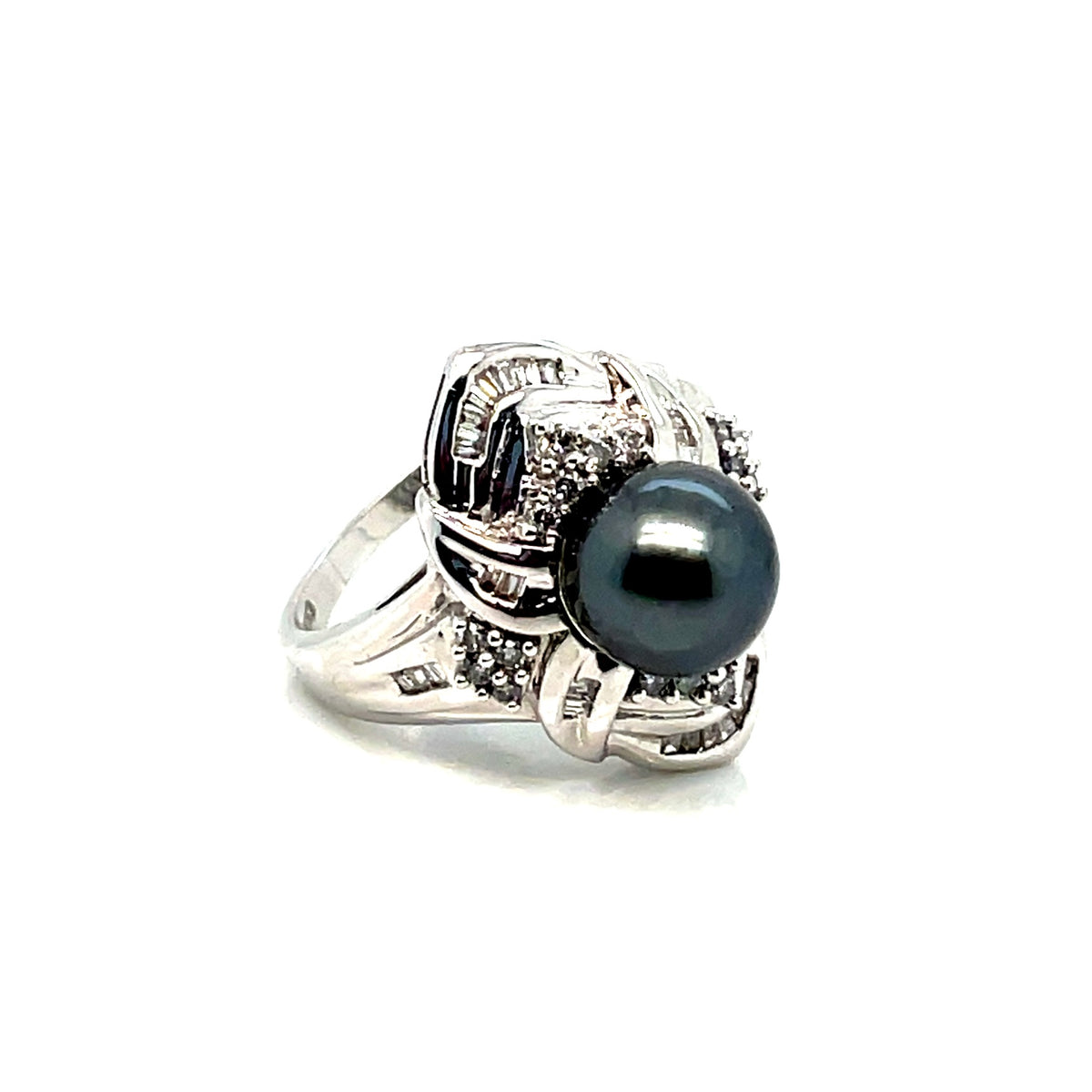 14k White Gold Pearl Diamond 0.80 CT TW Ring