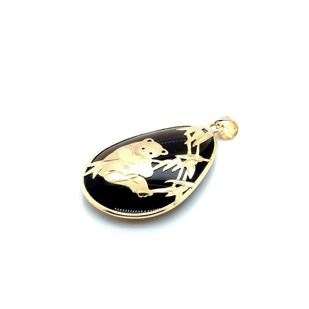 New 14k Yellow Gold Smoky Quartz Panda Pendant