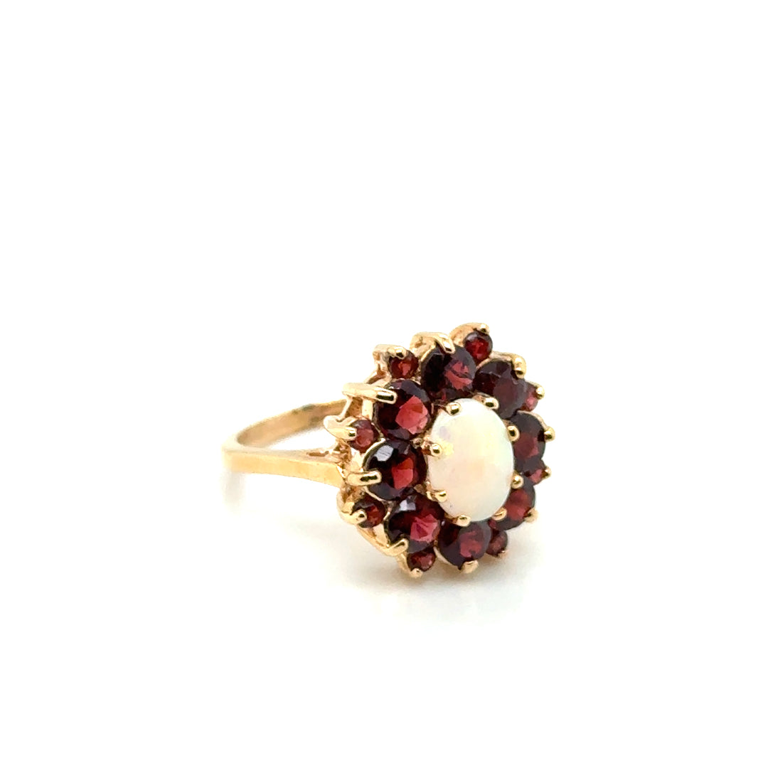 New 14k Yellow Gold Opal & Mozambique Garnet & Pink Tourmaline Ring