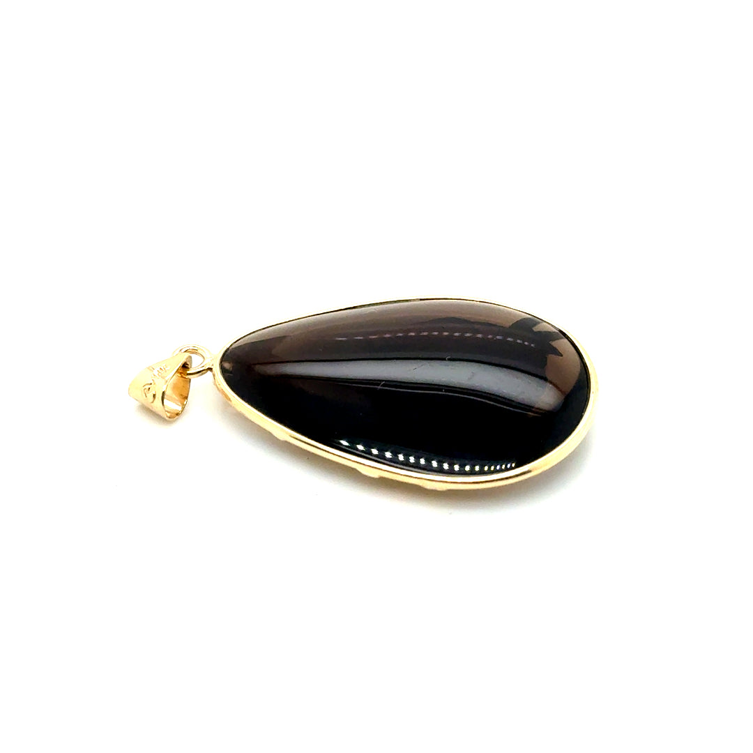 New 14k Yellow Gold Smoky Quartz Panda Pendant